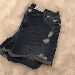 Distressed jean shorts